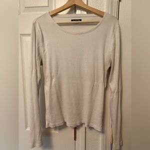 J. Crew Ribbed Long-Sleeve Scoop Neck Top in Cream